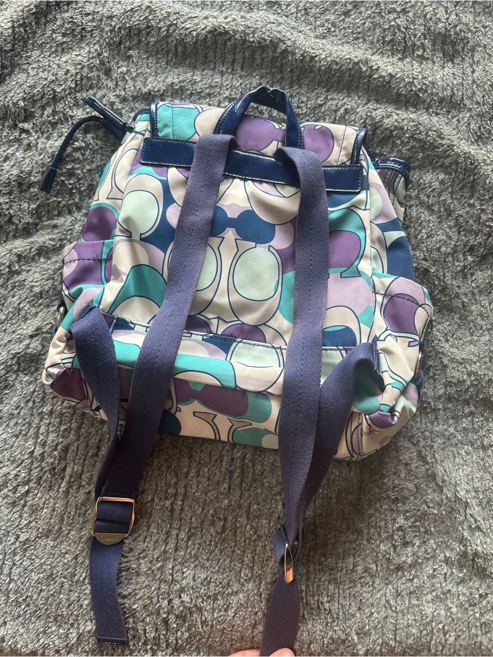 Coach Nylon Backpack in Purple, Teal & Navy Signature Print - Picture 7 of 8